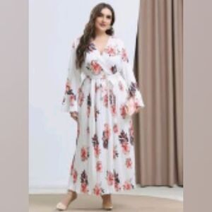 SHEIN Pink and Orange Bell Sleeve Gown Wedding Guest